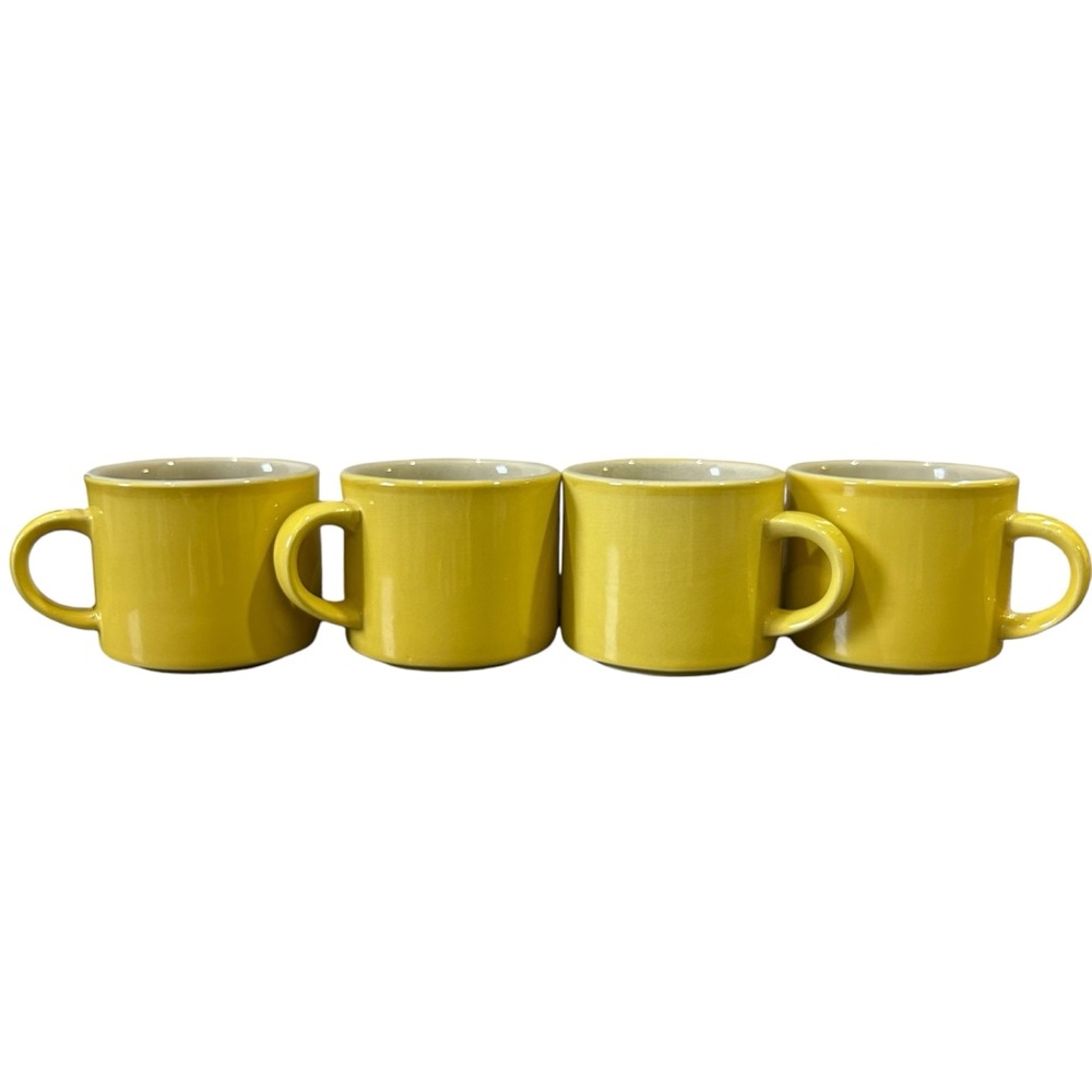 Treasure Chest MCM espresso mugs coffee set 4 retro ovenware stoneware yellow